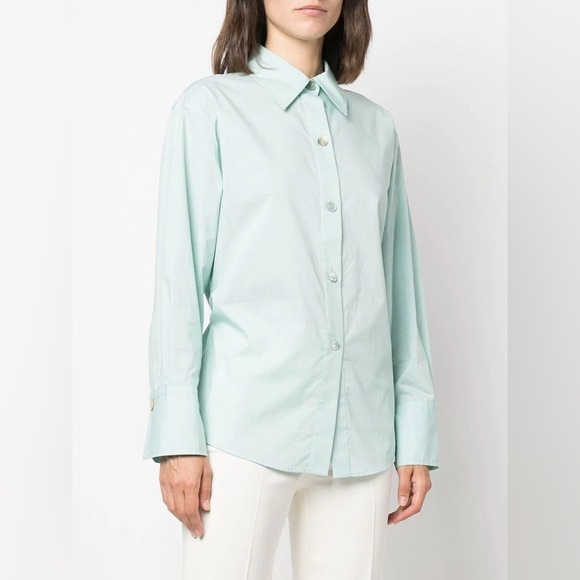 NWOT VINCE Tie-Back Organic Cotton Button-Up Shirt Pale Mineral Blue Size Large - Picture 1 of 15